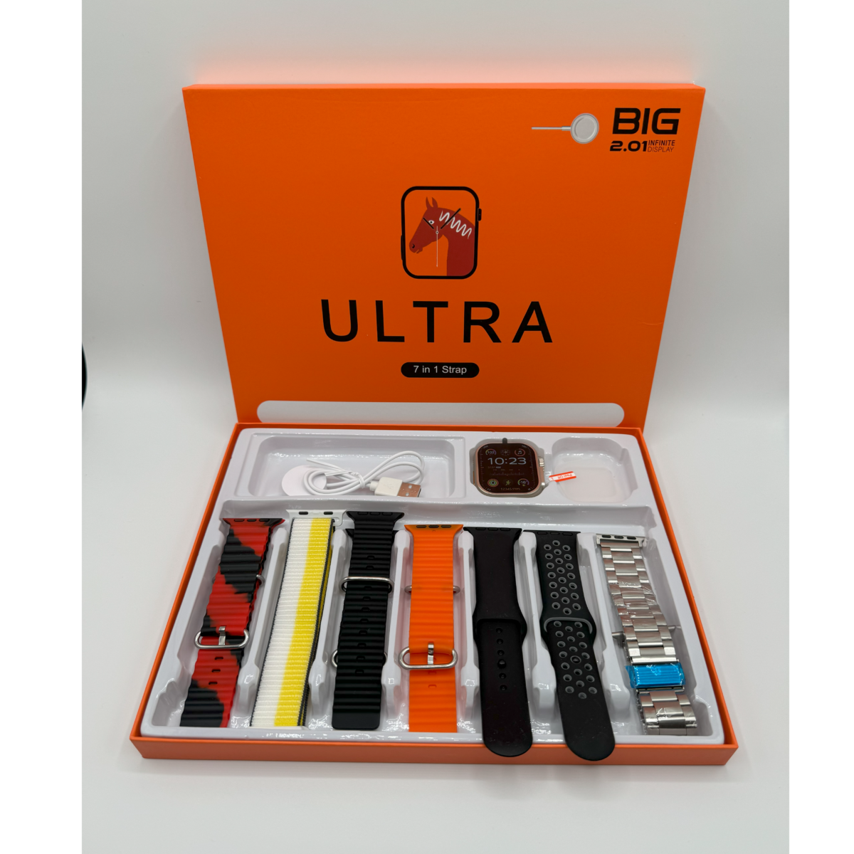 ultra 7 in 1 strap smart watch 2 01 infinite display packaging